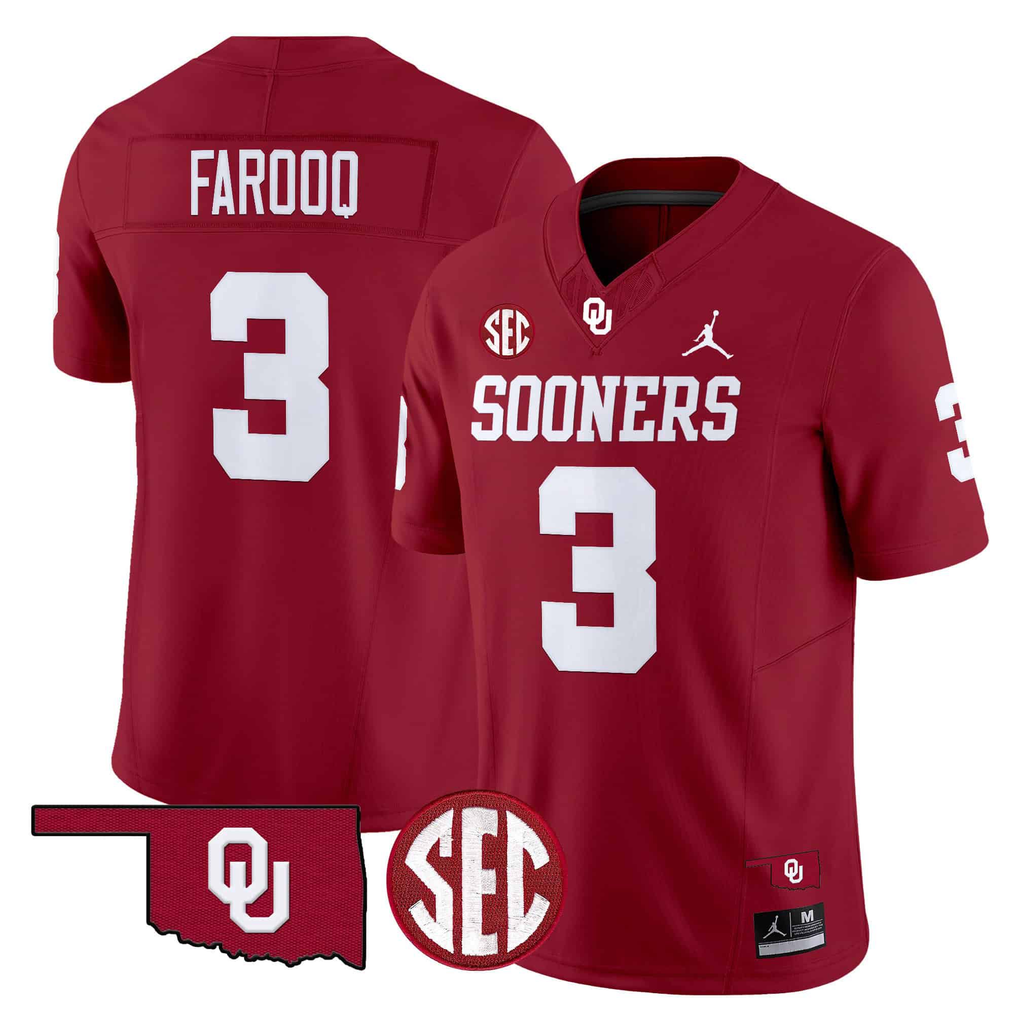 Men Oklahoma Sooners #3 Farooq Red 2024 Vapor Limited NCAA Jersey style 1